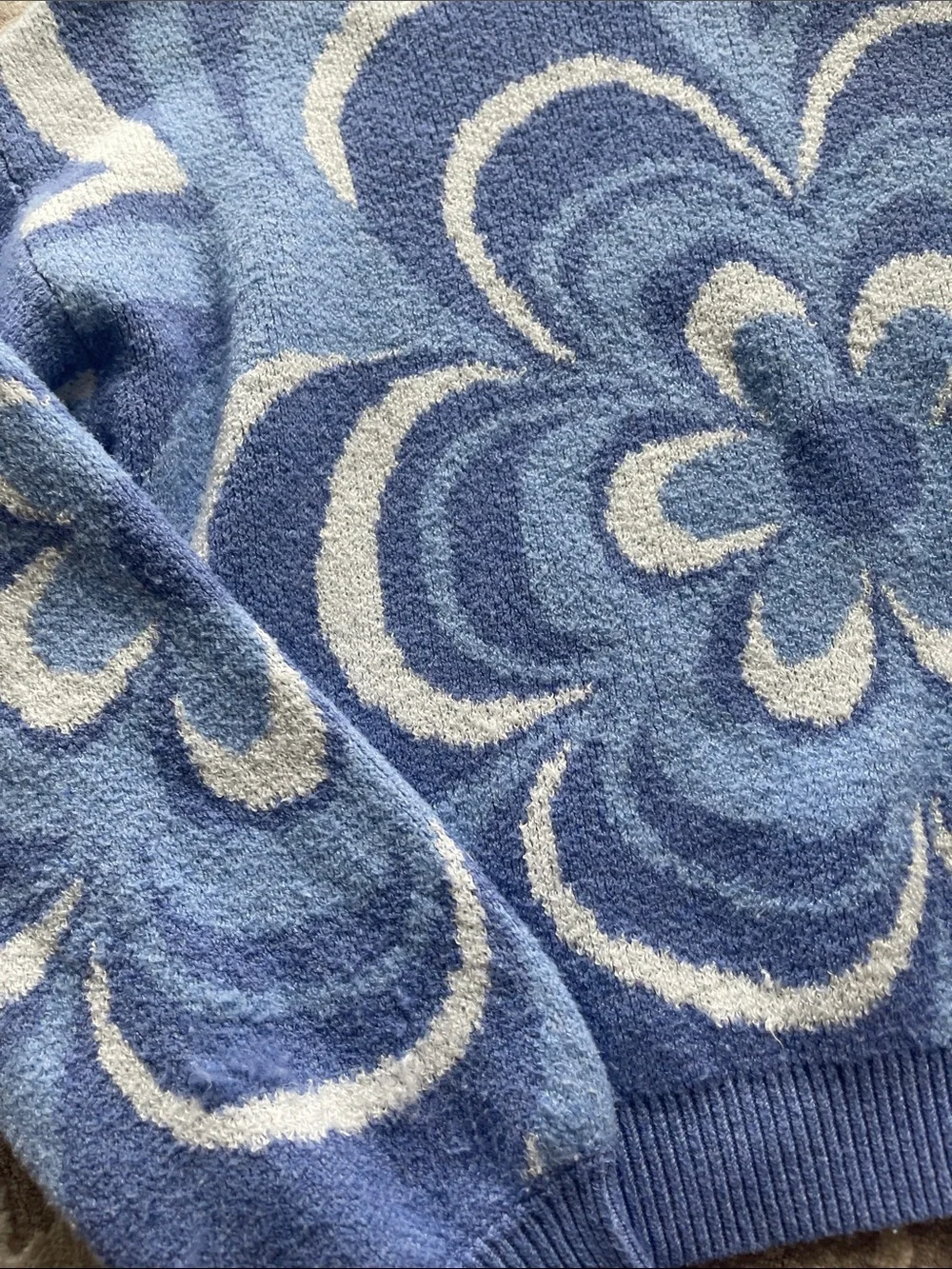 Funky Blue Floral Crewneck Sweater - Picture 3 of 6